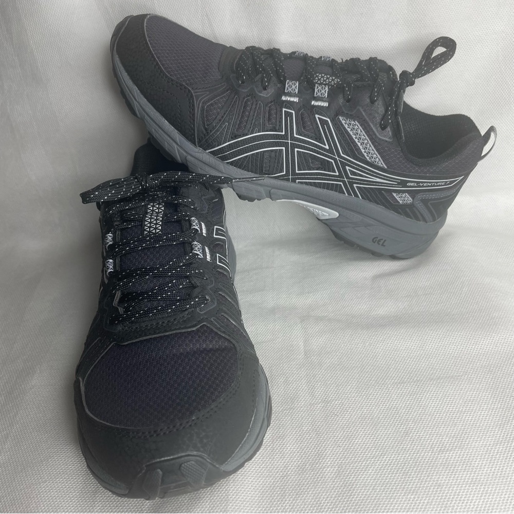 Asics Gel Venture 7 Trail Running Shoes Womens 8.5W Black Gray Hiking 1012A477